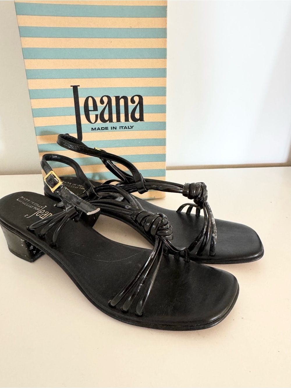 Black Knotted Strap Low Heel Slingback Sandals